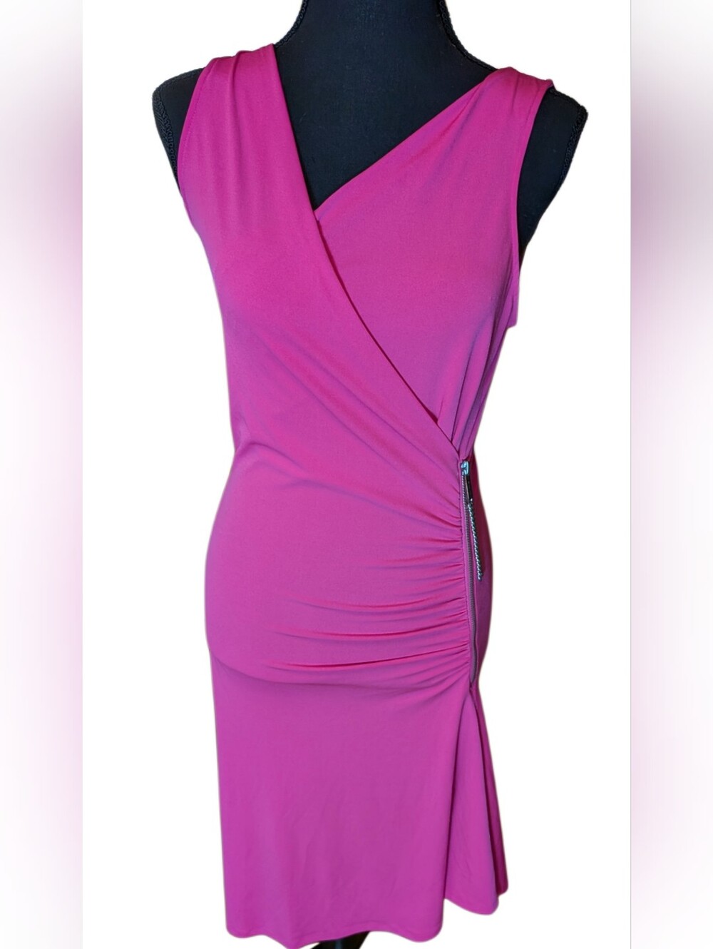 Michael Kors Hot Pink Asymmetrical Sleeveless Dress With Zipper Detail